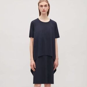 COS two layer blue dress with circle cut hem